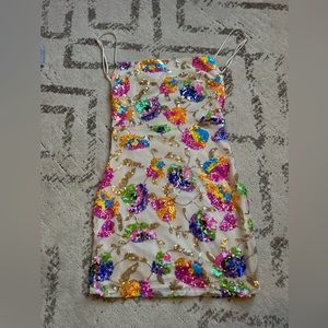 LUCY IN THE SKY WHITE FLORAL SEQUINS MINI DRESS SIZE 4